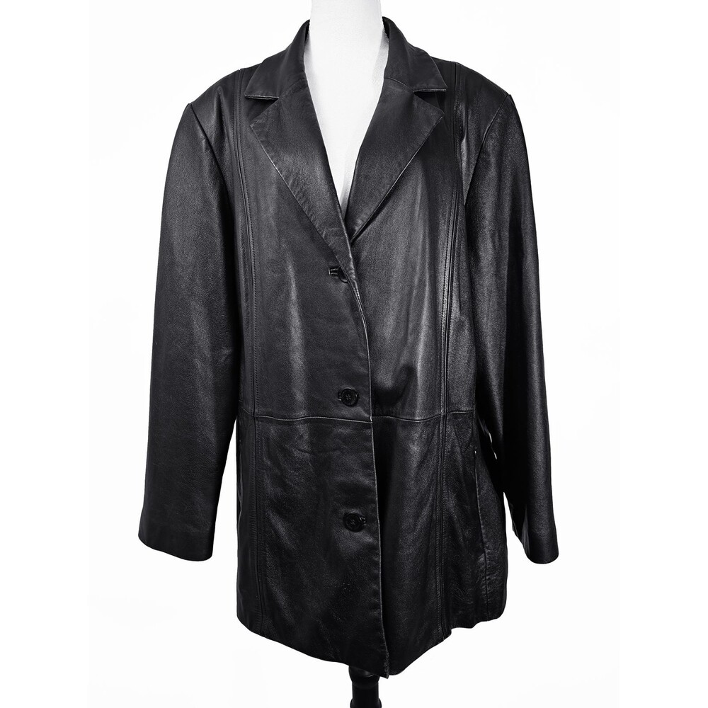 Wilsons Pelle Studio Vintage Size 3x Black Leather Jacket Y2K 90s